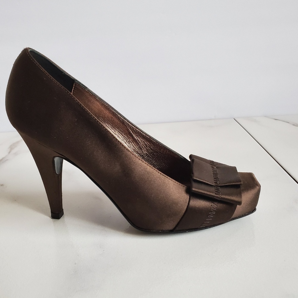 Claudia Cuiti Nelly Brown Satin Heels
